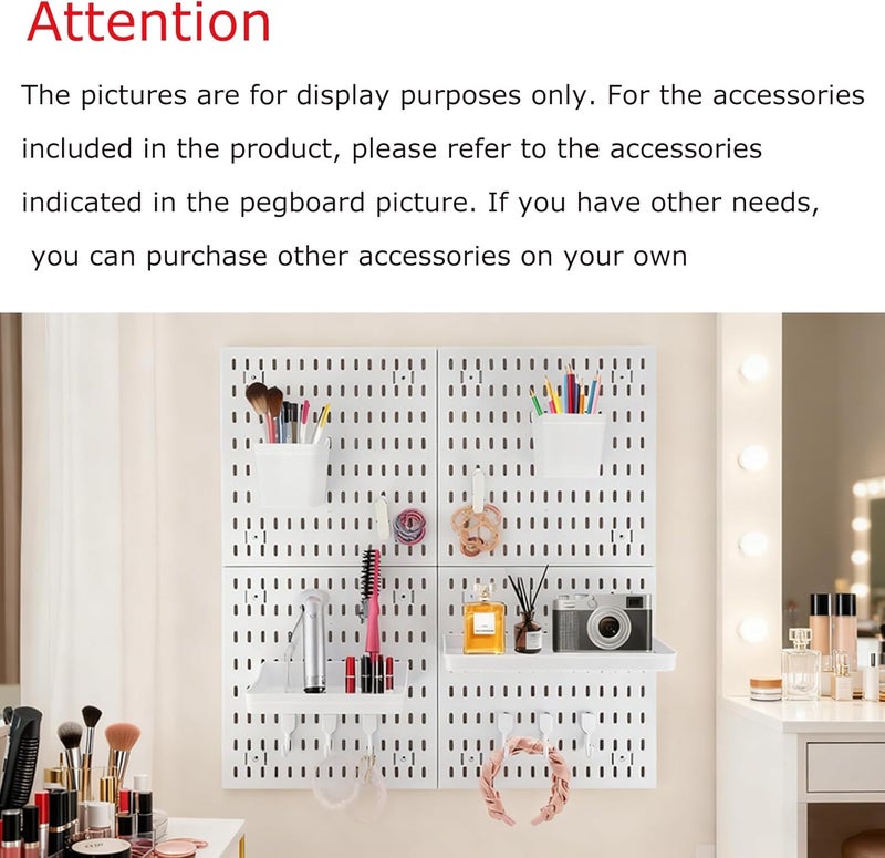 psler 4PCS Pegboard Wall Organizer White Peg Boards for Desk, Office & Gaming Setup Space-Saving Peg Board Kit with Hooks for Keys, Storage Box, Partition - Image 4